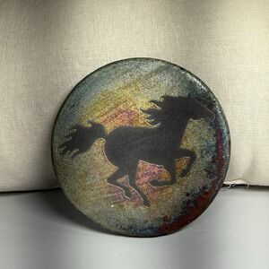 Set of 4 Raku Pottery "Spirit Horses" Coasters Jeremy Dillion Signed, 1 Chip✅pic